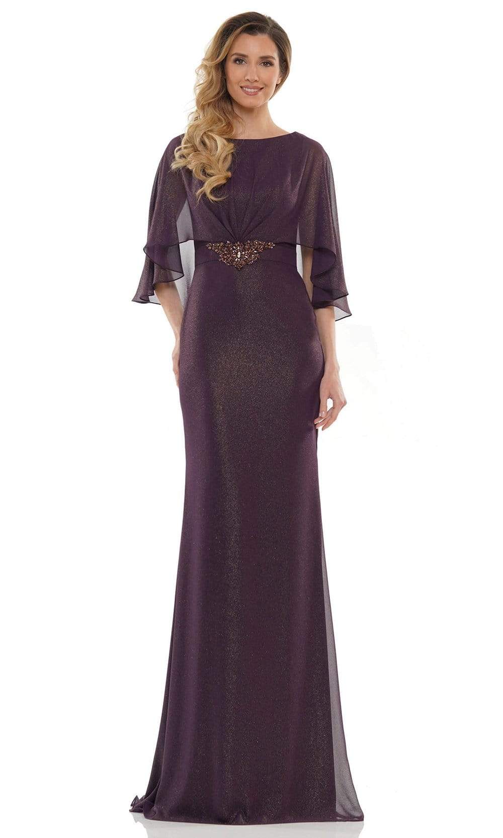 Marsoni by Colors - MV1130 Glittered Fabric Poncho Sheath Gown - detail view