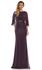 Marsoni by Colors - MV1130 Glittered Fabric Poncho Sheath Gown - detail view