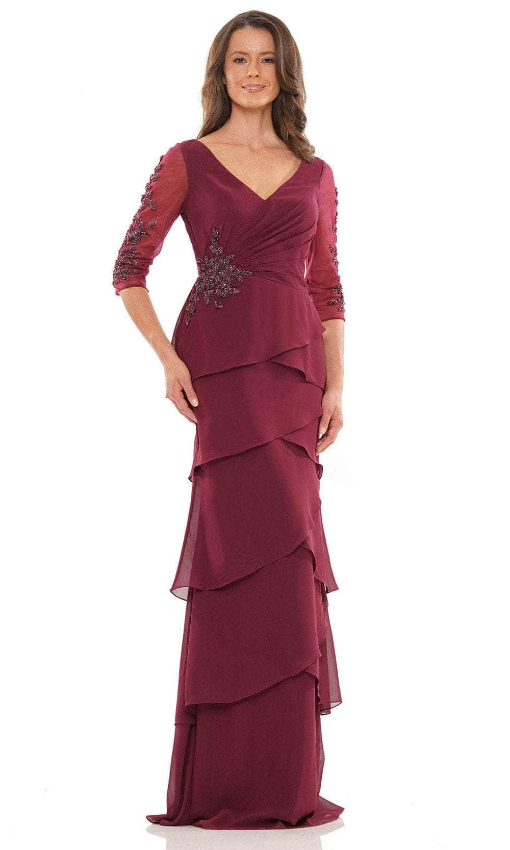 Marsoni by Colors MV1168 - Quarter Sleeves V-Neck Long Gown - view 4