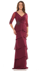 Marsoni by Colors MV1168 - Quarter Sleeves V-Neck Long Gown - view 4