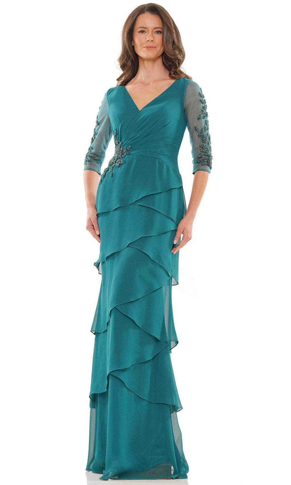 Marsoni by Colors MV1168 - Quarter Sleeves V-Neck Long Gown - designer evening gown at Silhouette Dresses