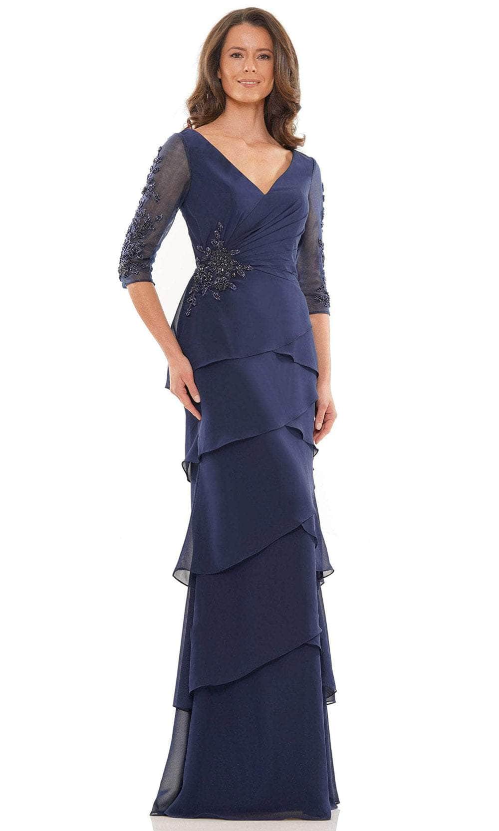 Marsoni by Colors MV1168 - Quarter Sleeves V-Neck Long Gown - detail view