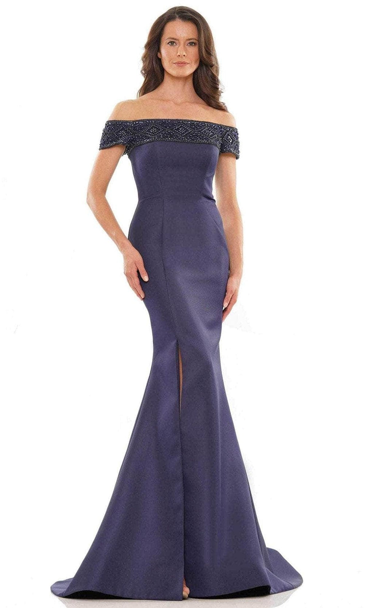 Marsoni by Colors MV1184 - Beaded Off Shoulder Evening Dress with Slit