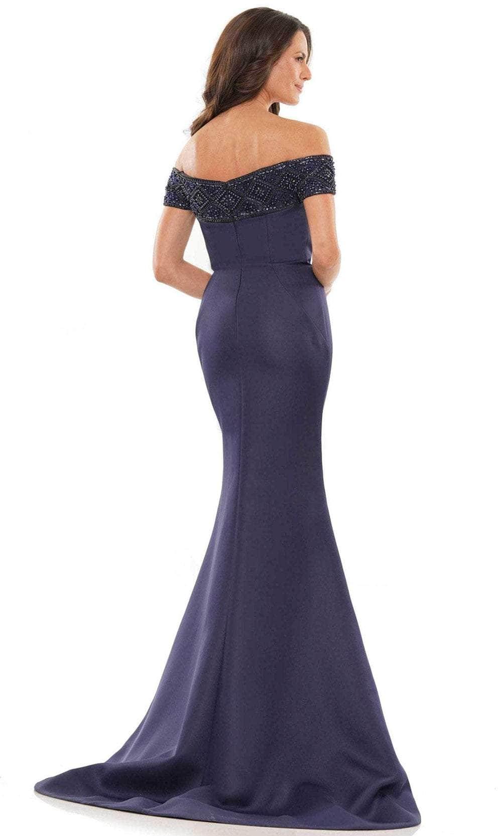 Marsoni by Colors MV1184 - Beaded Off Shoulder Evening Dress with Slit - detail view