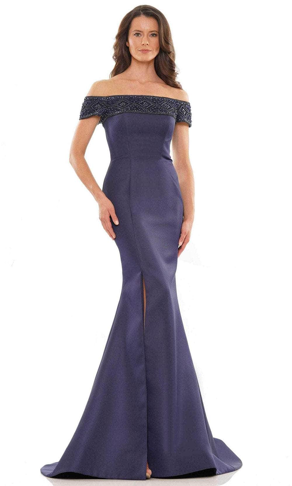 Marsoni by Colors MV1184 - Beaded Off Shoulder Evening Dress with Slit - back view