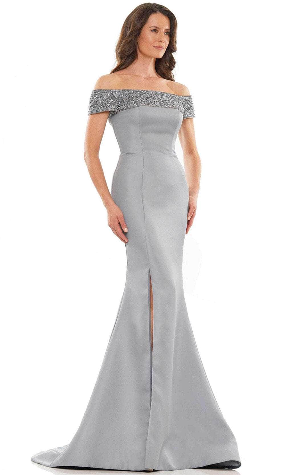 Marsoni by Colors MV1184 - Beaded Off Shoulder Evening Dress with Slit - view 4