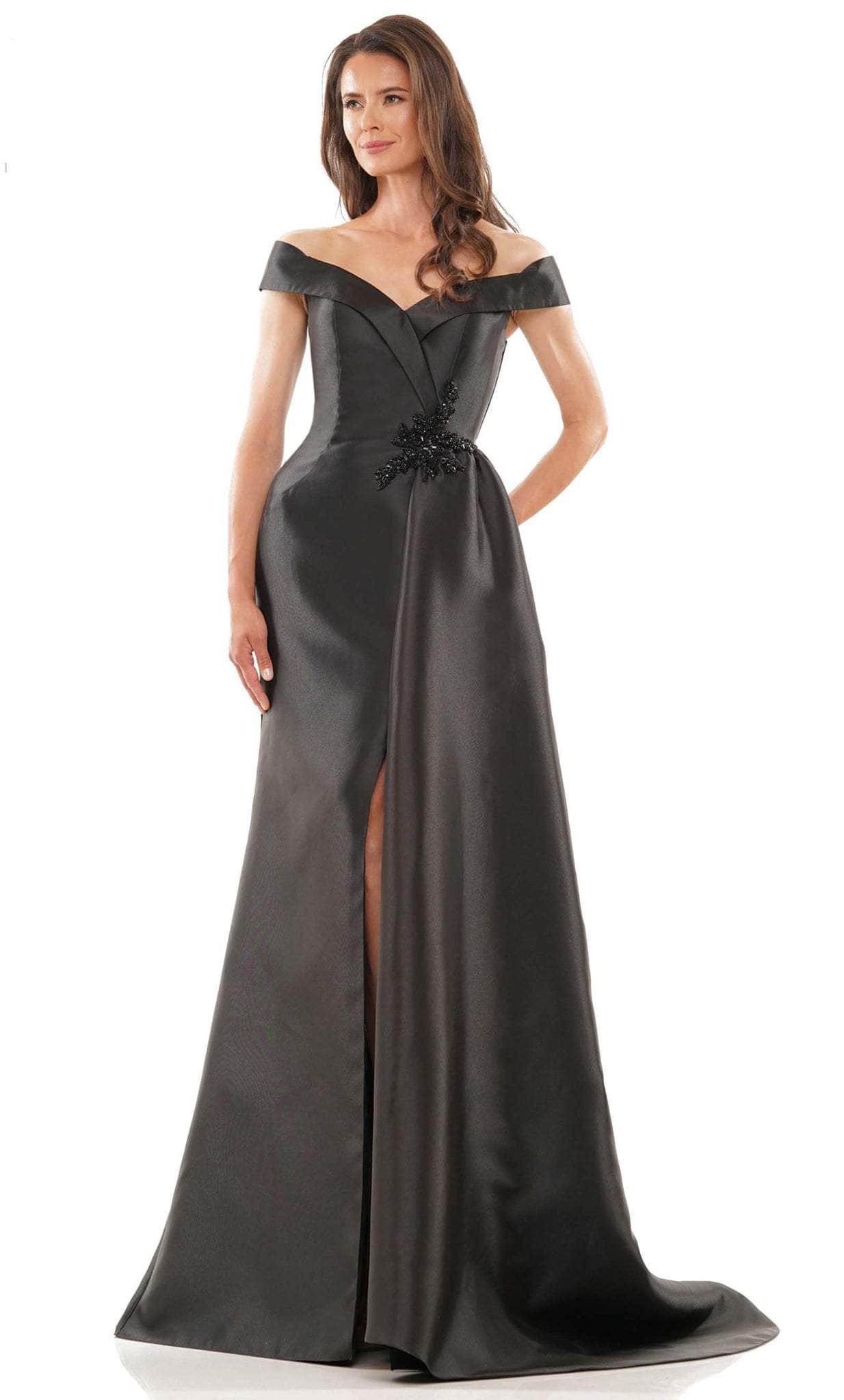 Marsoni by Colors MV1215 - Off Shoulder Mikado A-line Gown - designer mother of the bride dress at Silhouette Dresses