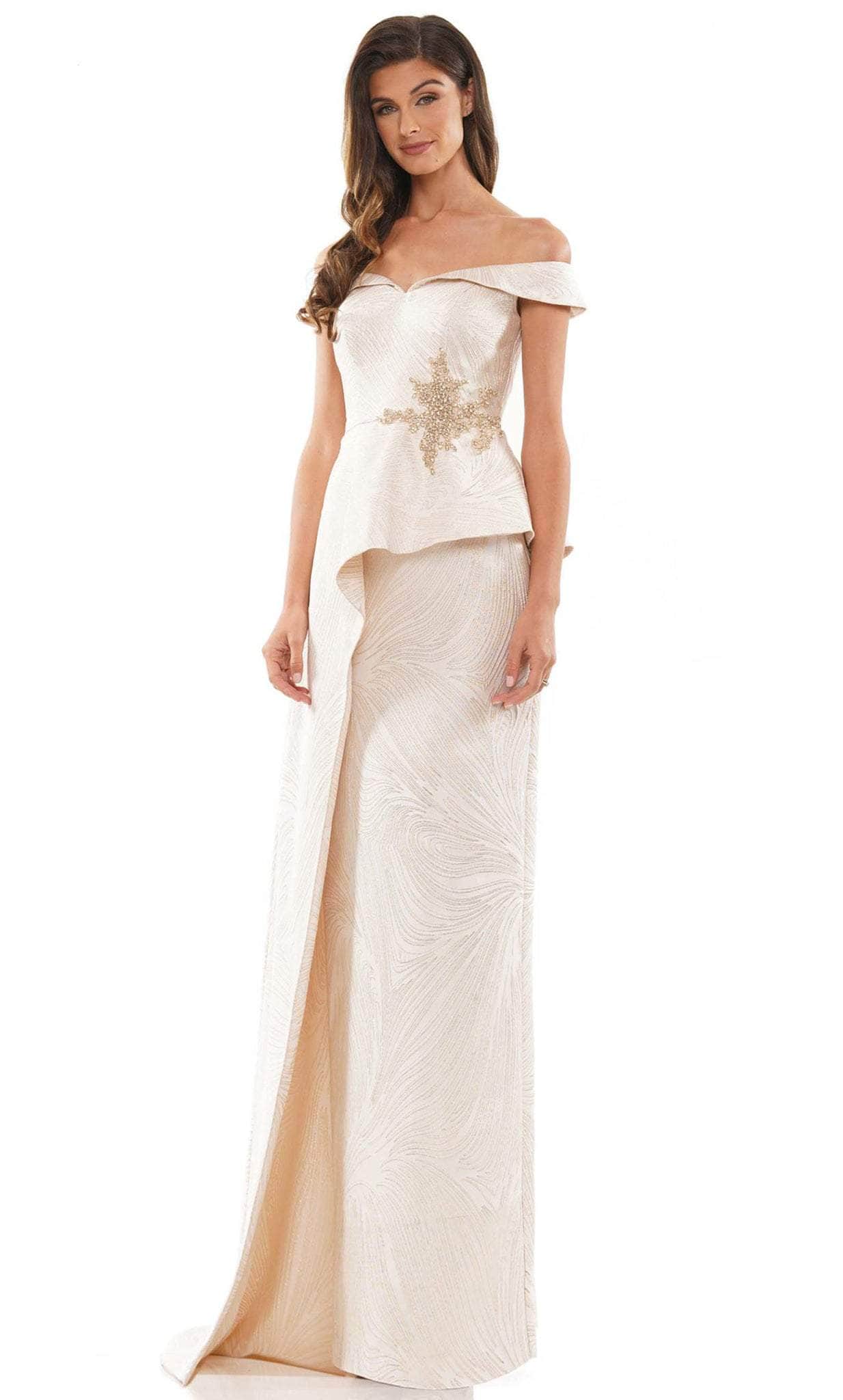 Marsoni by Colors MV1225 - Cap Sleeve Jacquard Evening Gown - designer evening gown at Silhouette Dresses