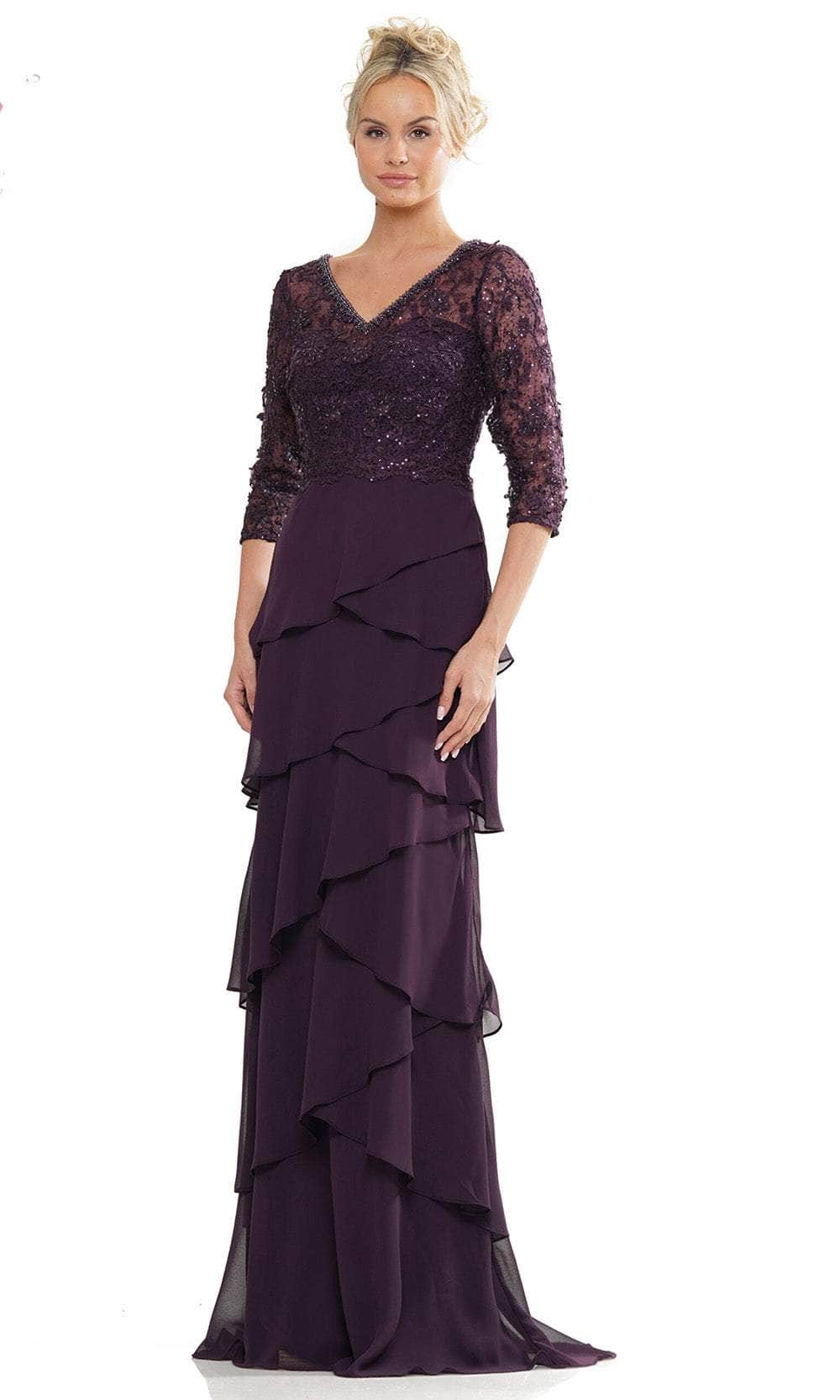 Marsoni by Colors MV1244 - Embroidered V-Neck Tiered Formal Gown - view 4