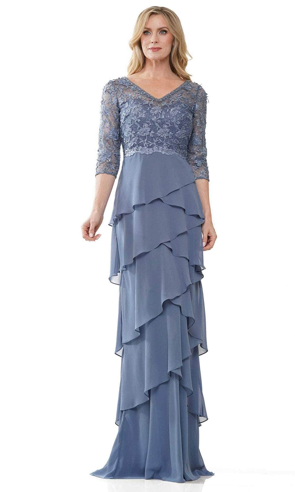 Marsoni by Colors MV1244 - Embroidered V-Neck Tiered Formal Gown - back view
