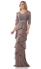 Marsoni by Colors MV1244 - Embroidered V-Neck Tiered Formal Gown - view 5