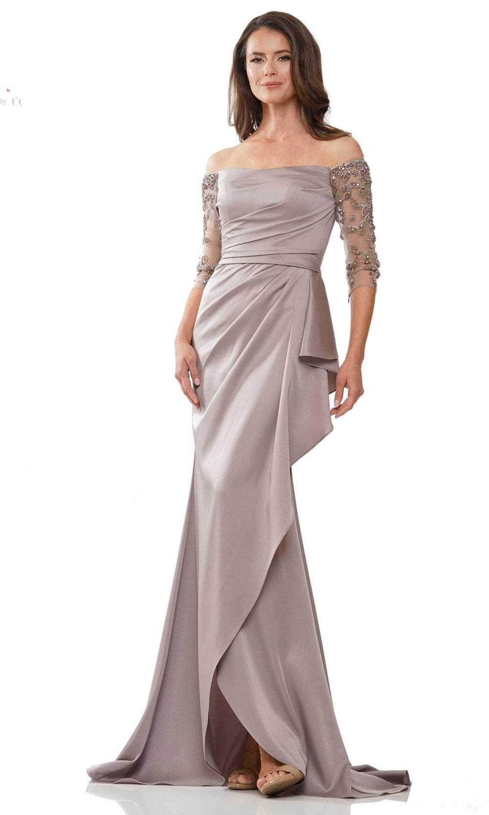Marsoni by Colors MV1254 - Off-Shoulder Quarter Sleeve Evening Dress - designer formal gown at Silhouette Dresses