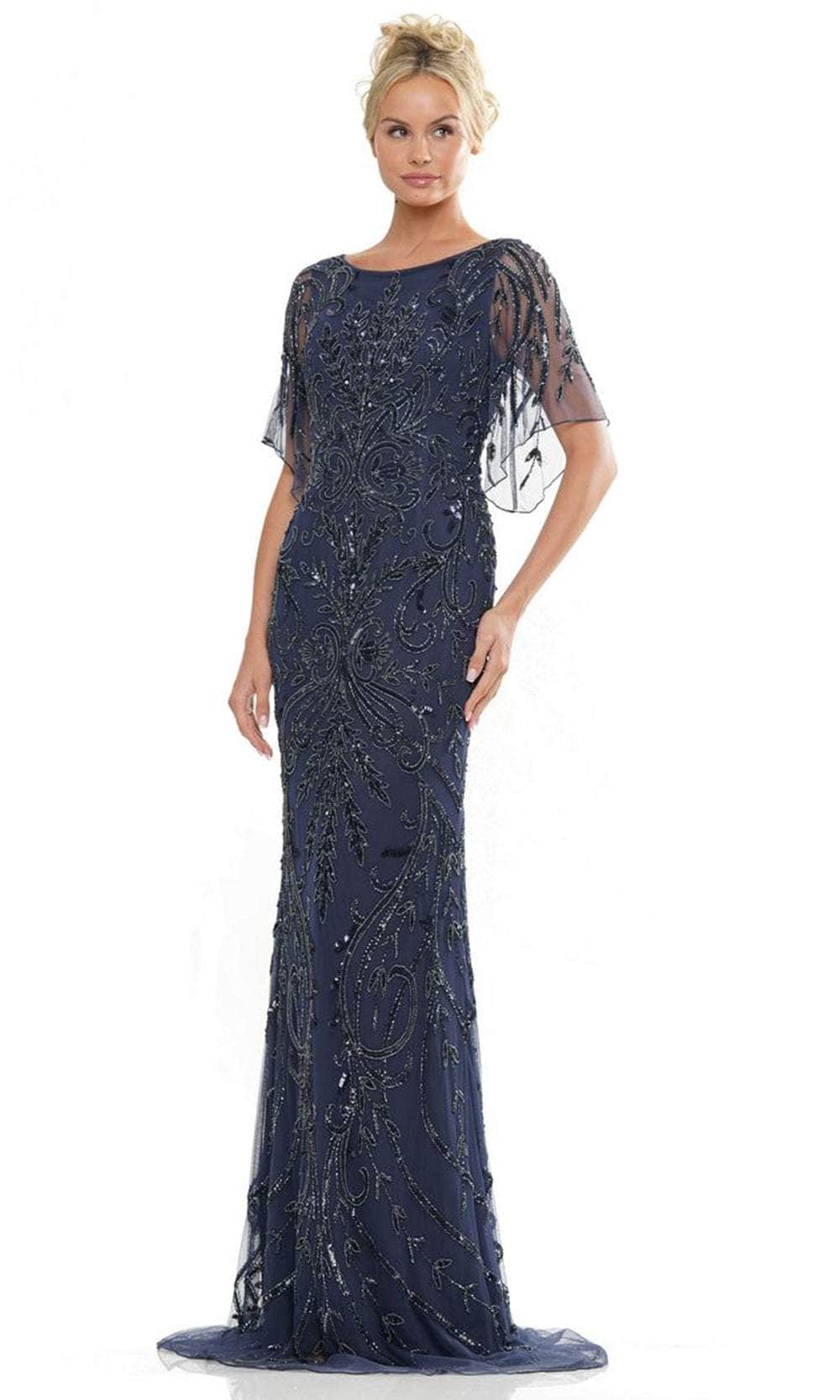 Marsoni by Colors MV1261 - Bateau Neck Sequin Long Dress - designer mother of the bride dress at Silhouette Dresses