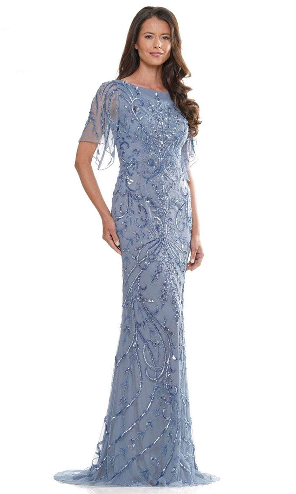 Marsoni by Colors MV1261 - Bateau Neck Sequin Long Dress - detail view