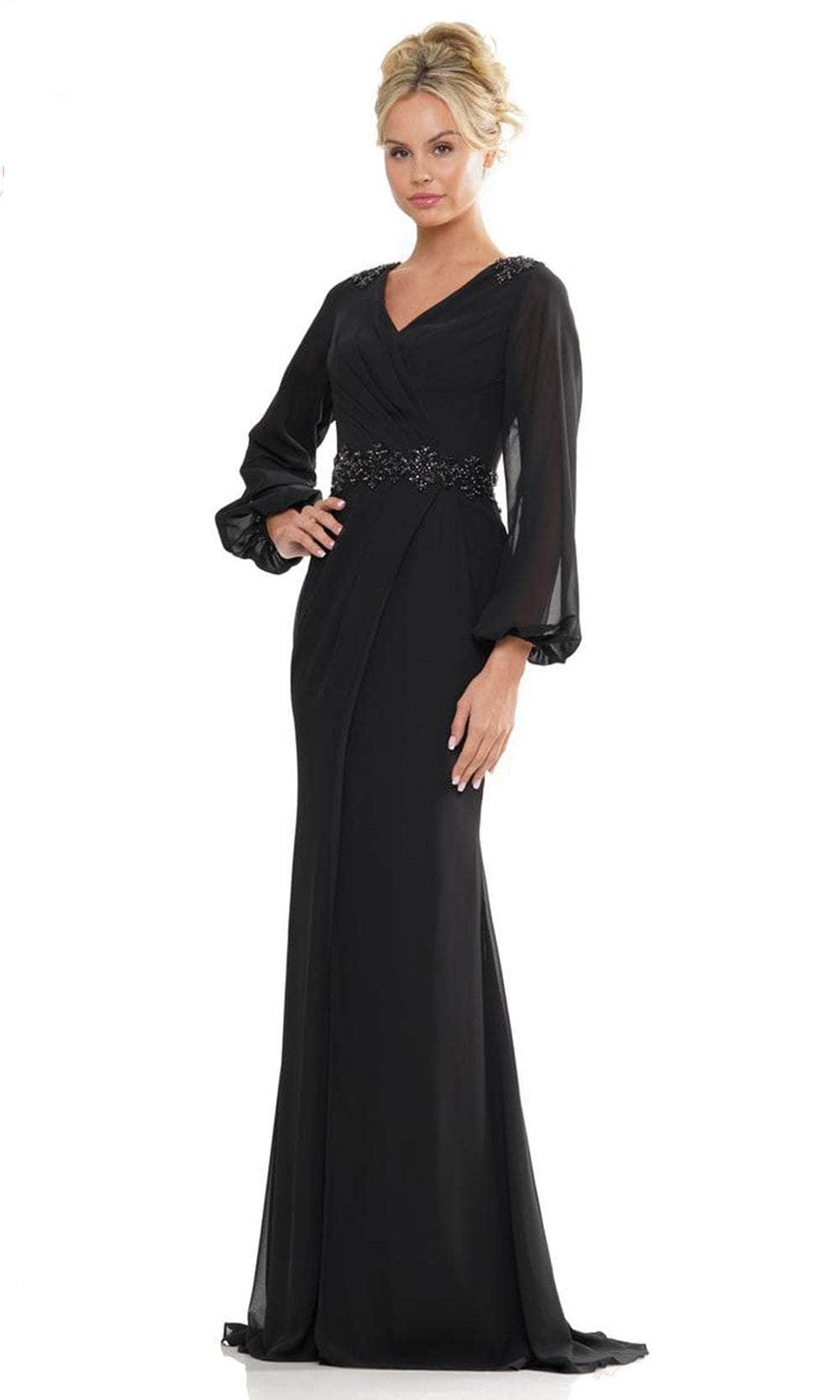 Marsoni by Colors MV1273-1 - V-Neck Long Sleeve Long Gown - designer mother of the bride dress at Silhouette Dresses