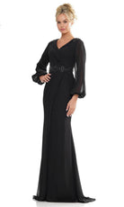 Marsoni by Colors MV1273-1 - V-Neck Long Sleeve Long Gown - designer mother of the bride dress at Silhouette Dresses