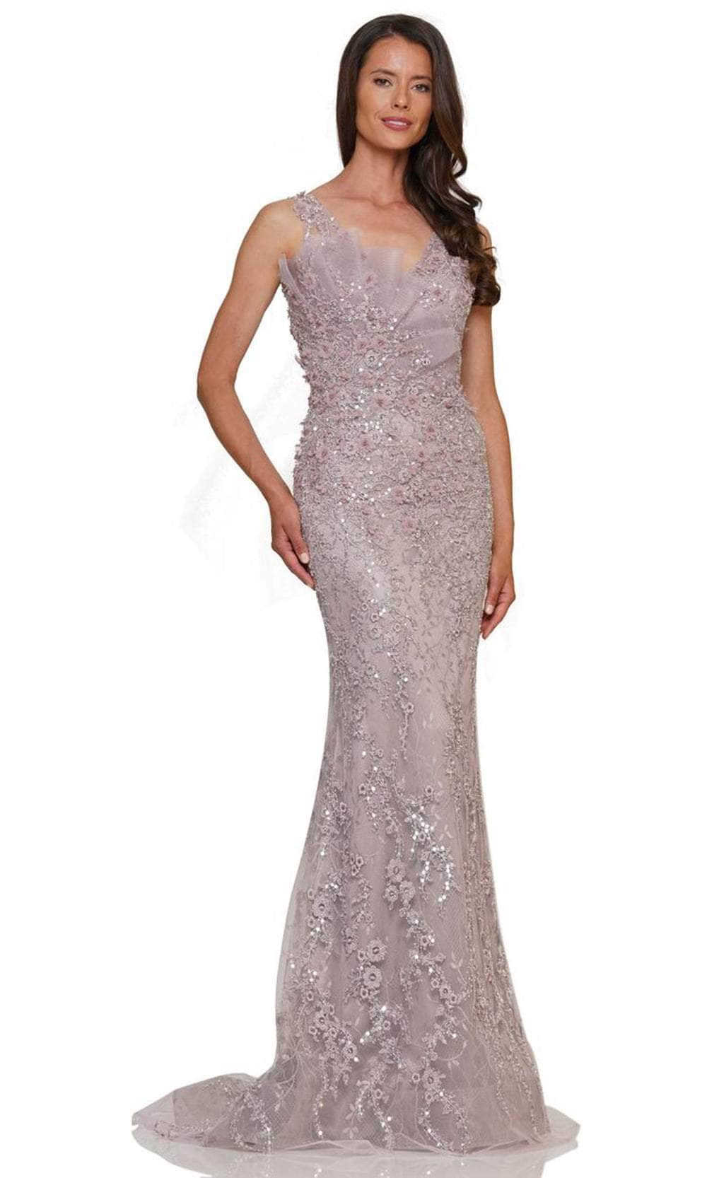 Marsoni by Colors MV1279 - 3D Floral V-Neck Gown - designer mother of the bride dress at Silhouette Dresses