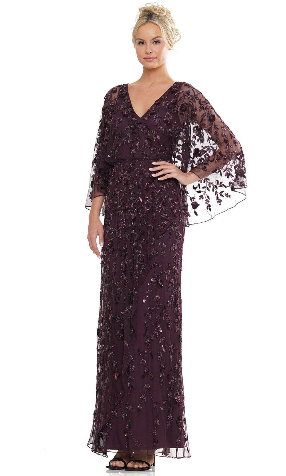 Marsoni by Colors MV1282 - Foliage Beaded V-Neck Formal Gown - designer mother of the bride dress at Silhouette Dresses