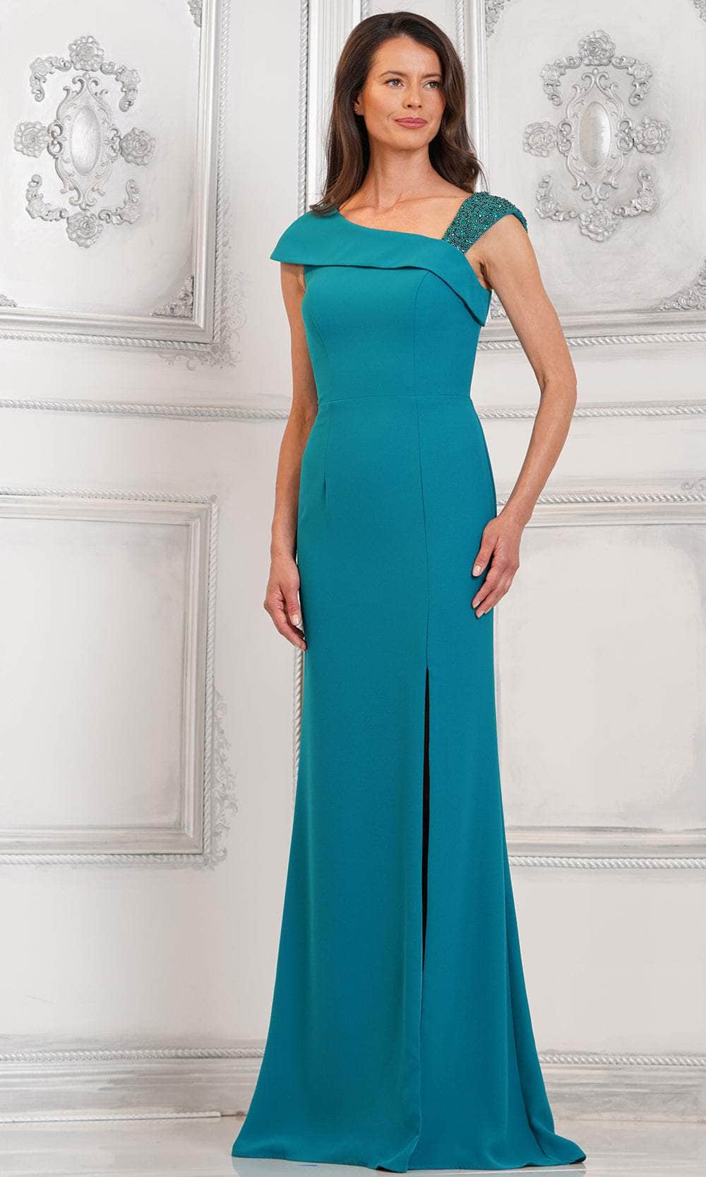 Marsoni by Colors MV1296 - Asymmetric Neck Side Slit Formal Gown - detail view
