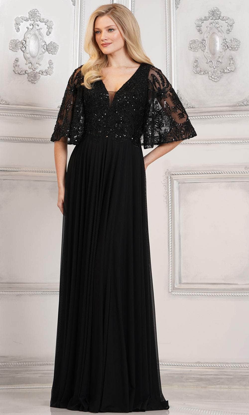 Marsoni by Colors MV1302 - Embellished Cape Evening Dress - designer mother of the bride dress at Silhouette Dresses