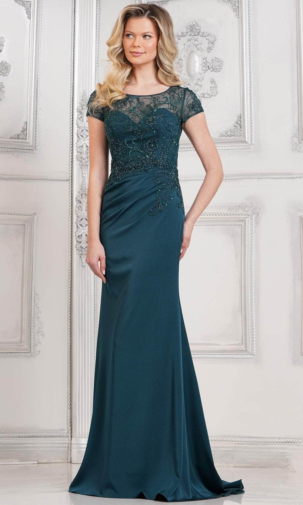 Marsoni by Colors MV1317 - Short Sleeve Embellished Evening Dress - designer mother of the bride dress at Silhouette Dresses