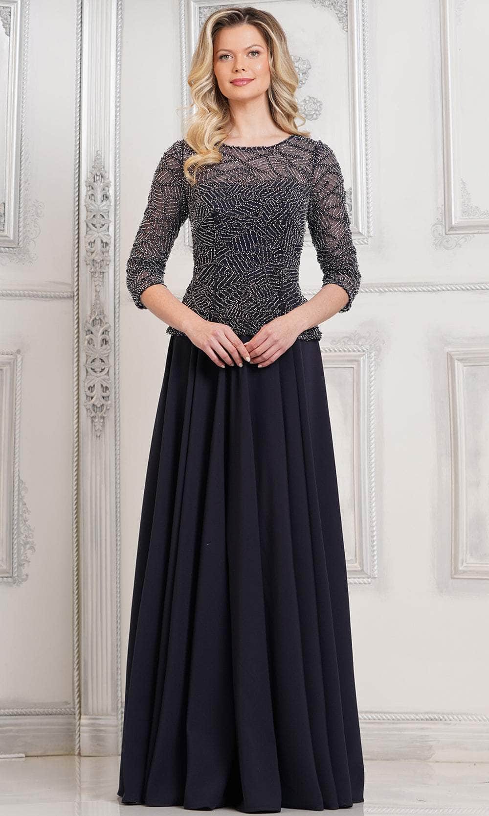 Marsoni by Colors MV1319-1 - Beaded Quarter Sleeve Long Dress - designer mother of the bride dress at Silhouette Dresses
