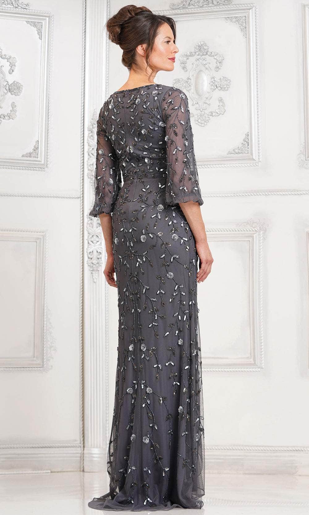 Marsoni by Colors MV1320 - Floral Sequin V-Neck Formal Gown - back view