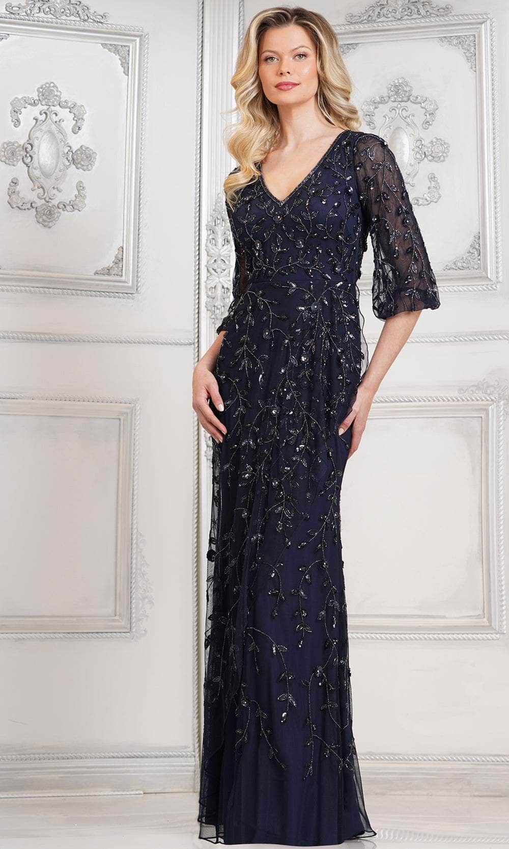 Marsoni by Colors MV1320 - Floral Sequin V-Neck Formal Gown - view 4
