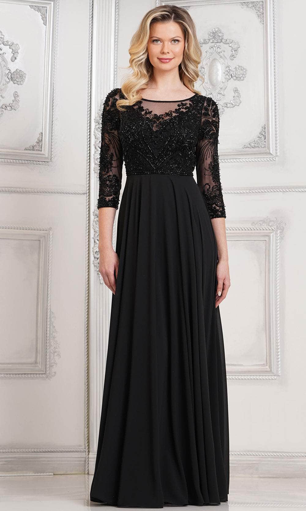 Marsoni by Colors MV1322 - Quarter Sleeve Beaded Evening Dress - designer mother of the bride dress at Silhouette Dresses