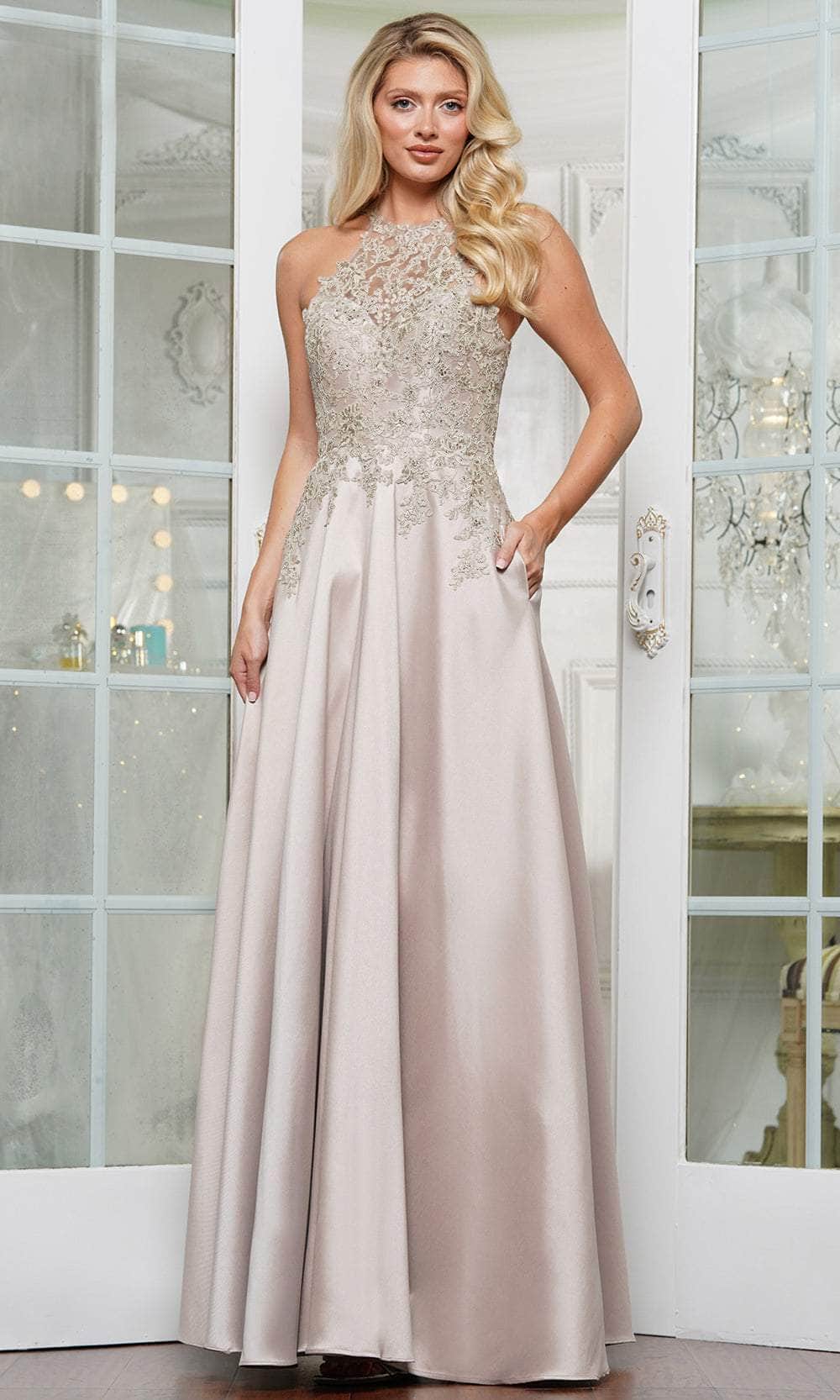 Marsoni by Colors MV1329 - Embroidered Halter A-line Gown - back view
