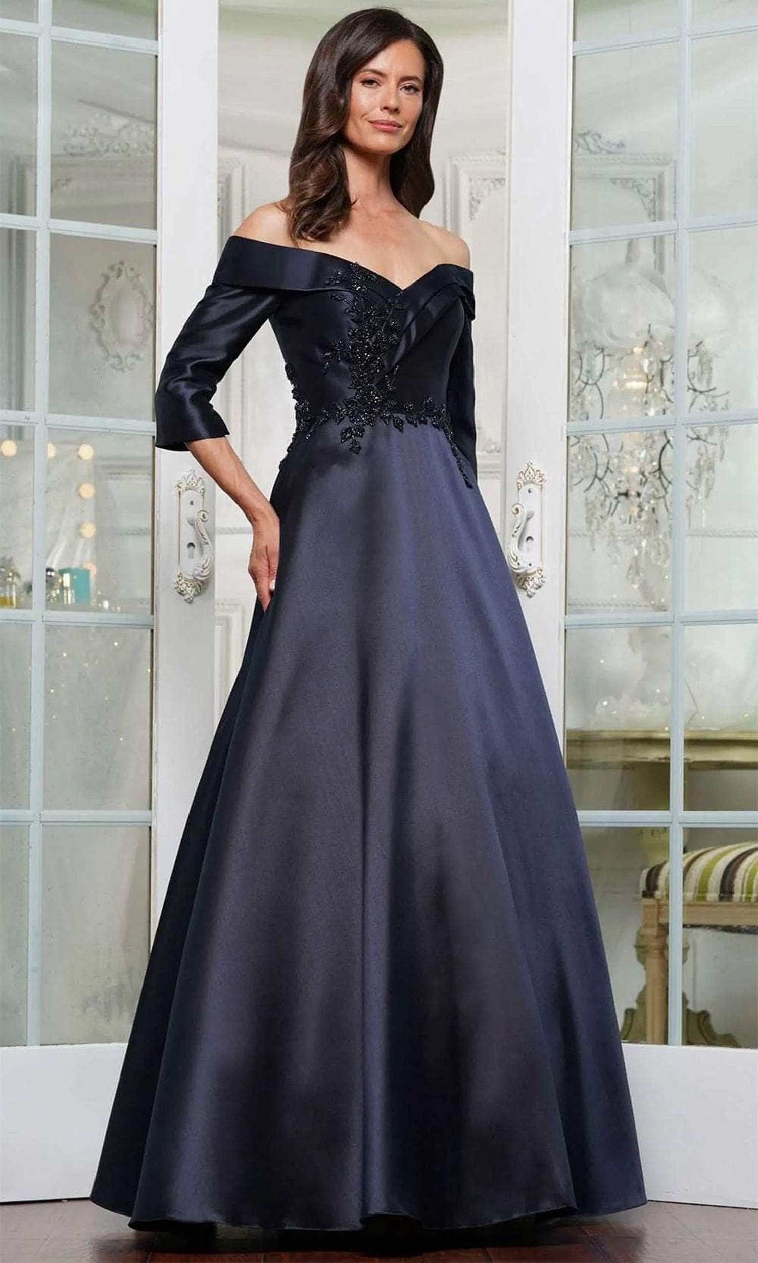 Marsoni by Colors MV1336 - Quarter Sleeve Applique Evening Dress