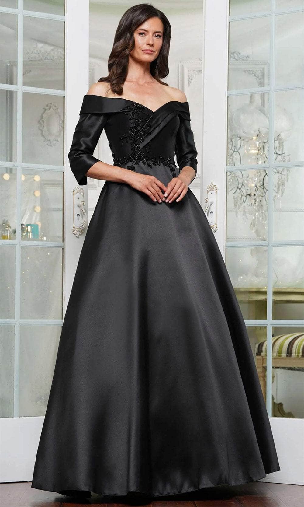 Marsoni by Colors MV1336 - Quarter Sleeve Applique Evening Dress - designer mother of the bride dress at Silhouette Dresses