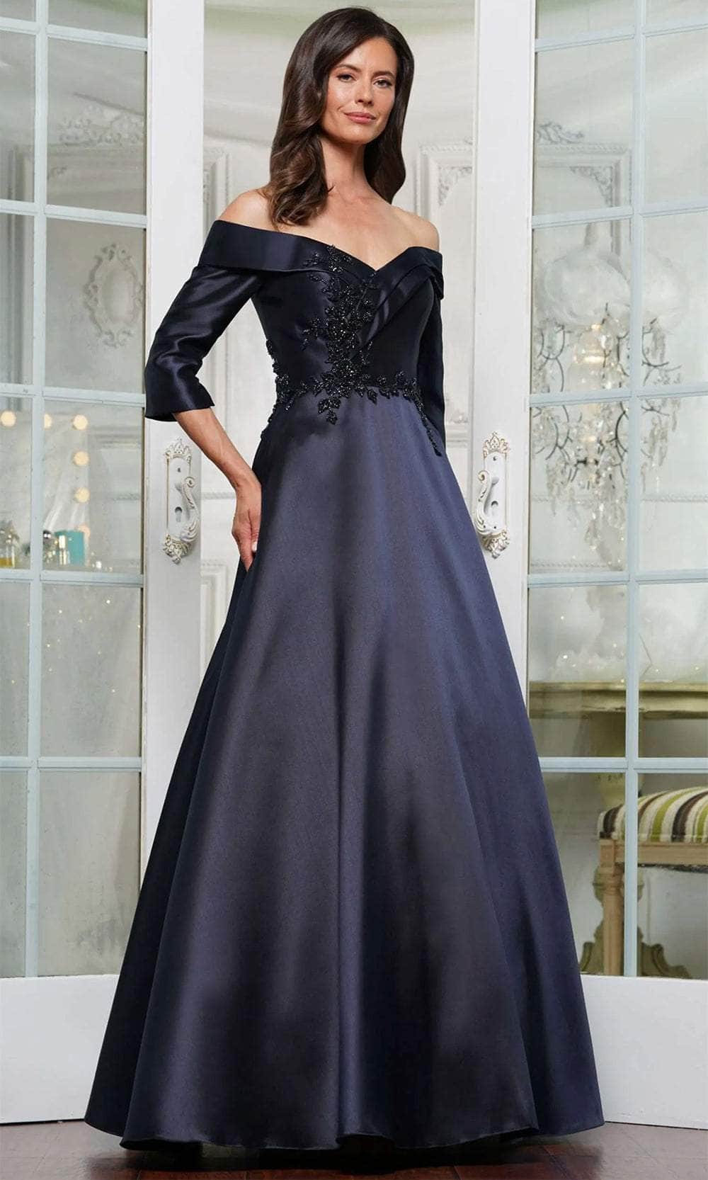 Marsoni by Colors MV1336 - Quarter Sleeve Applique Evening Dress - view 4