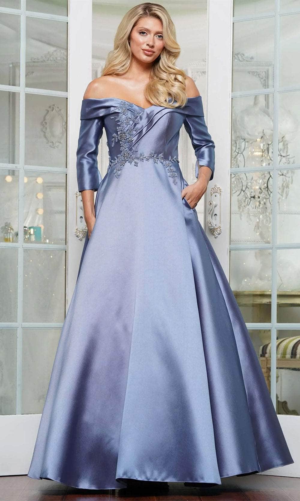 Marsoni by Colors MV1336 - Quarter Sleeve Applique Evening Dress - view 5