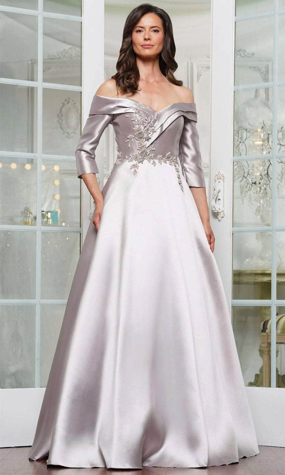 Marsoni by Colors MV1336 - Quarter Sleeve Applique Evening Dress - back view