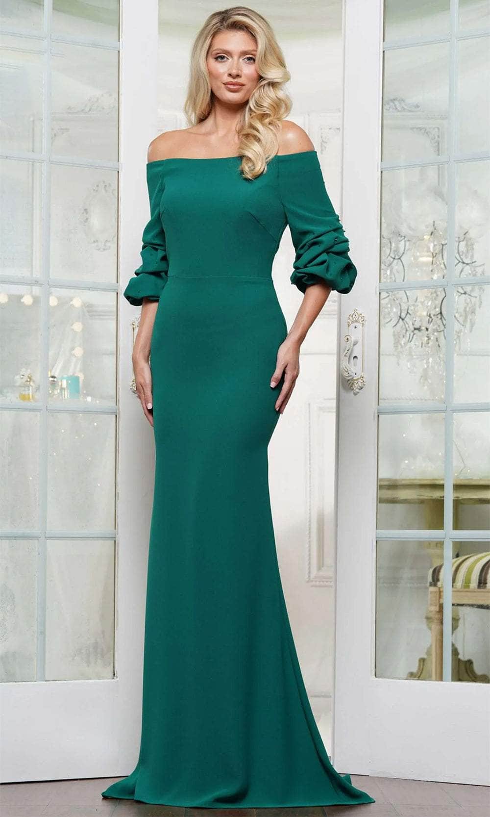 Marsoni by Colors MV1337 - Ruched Quarter Sleeve Evening Gown - back view