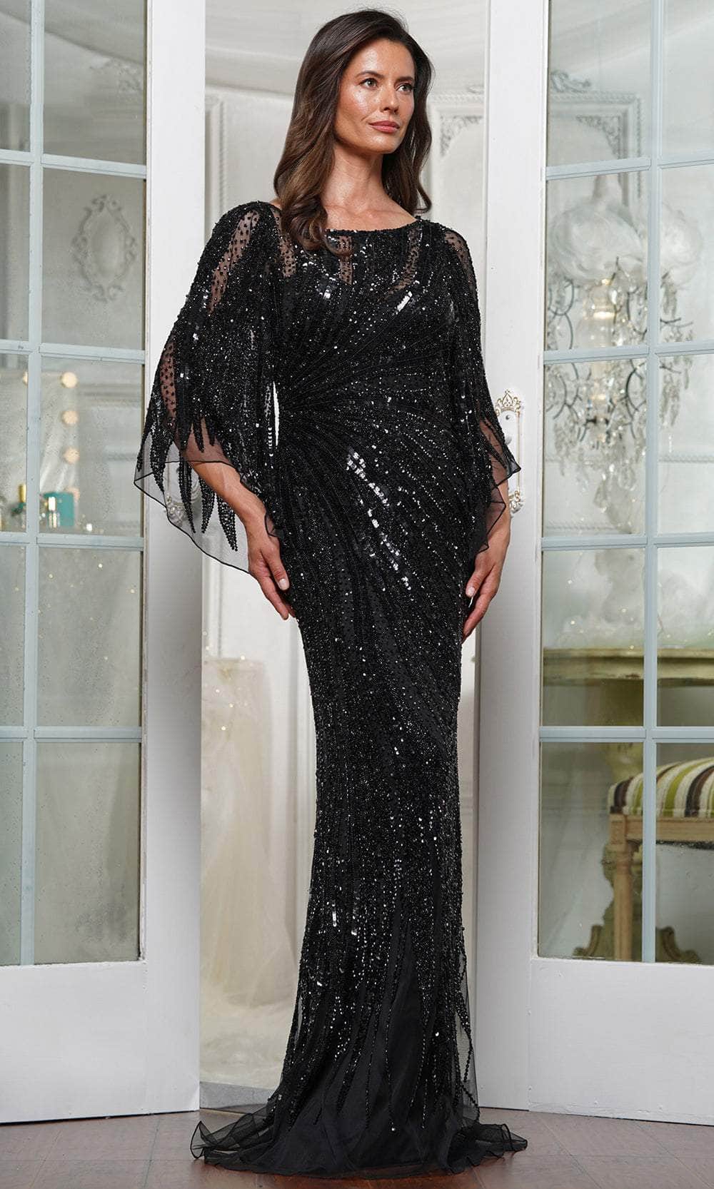 Marsoni by Colors MV1344 - SequinedCape Sleeves Evening Gown - designer mother of the bride dress at Silhouette Dresses