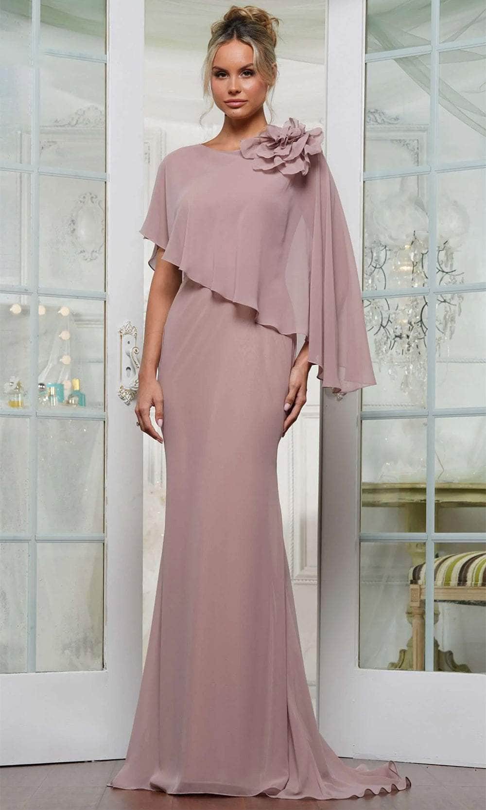 Marsoni by Colors MV1347 - Applique Cape Evening Gown - back view