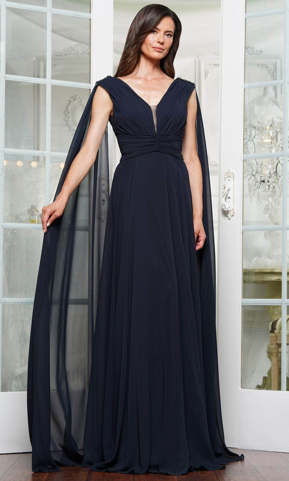 Marsoni by Colors MV1349 - Cape Sleeve Ruched Bodice Formal Gown - view 4