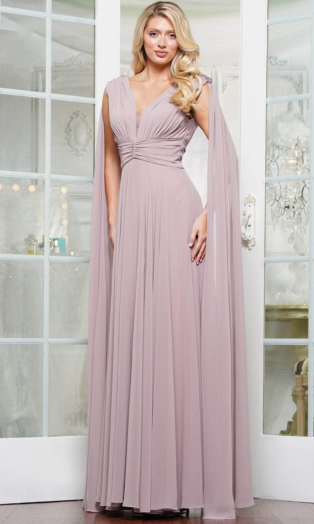 Marsoni by Colors MV1349 - Cape Sleeve Ruched Bodice Formal Gown - detail view