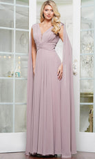Marsoni by Colors MV1349 - Cape Sleeve Ruched Bodice Formal Gown - detail view