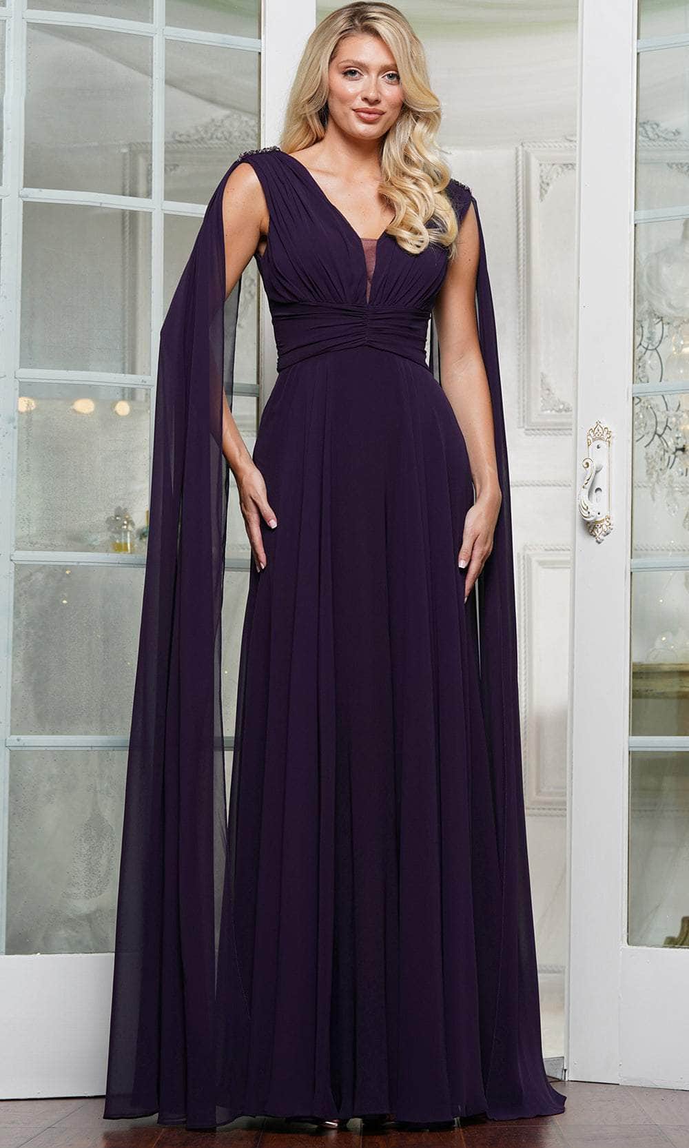Marsoni by Colors MV1349 - Cape Sleeve Ruched Bodice Formal Gown - designer evening gown at Silhouette Dresses