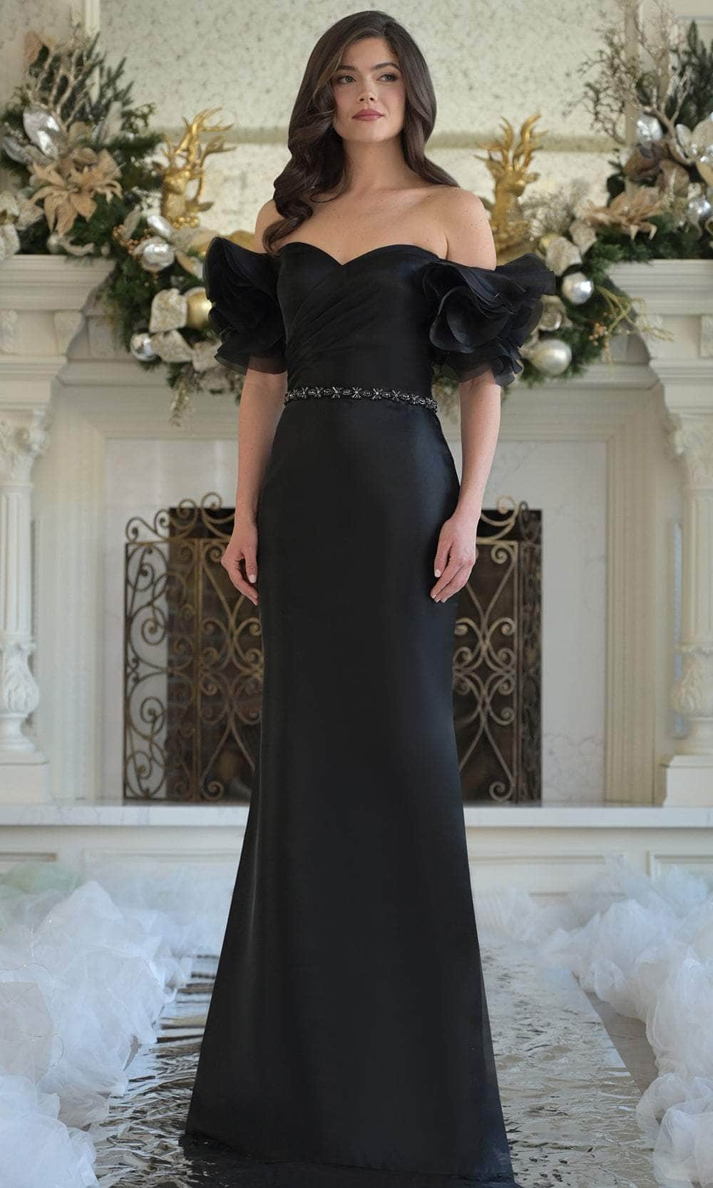 Marsoni by Colors MV1353 - Off Shoulder Puff Sleeve Gown - designer mother of the bride dress at Silhouette Dresses