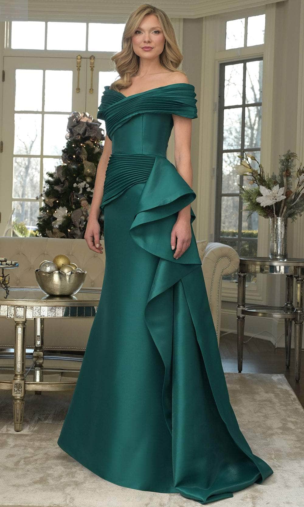 Marsoni by Colors MV1354 - Off Shoulder Ruffle Draped Gown - back view