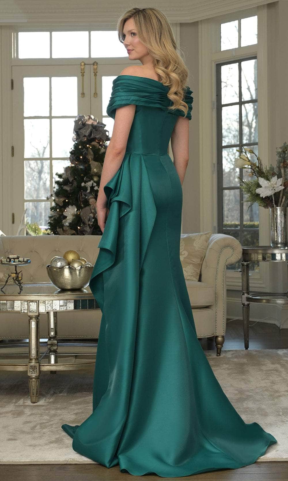 Marsoni by Colors MV1354 - Off Shoulder Ruffle Draped Gown - detail view
