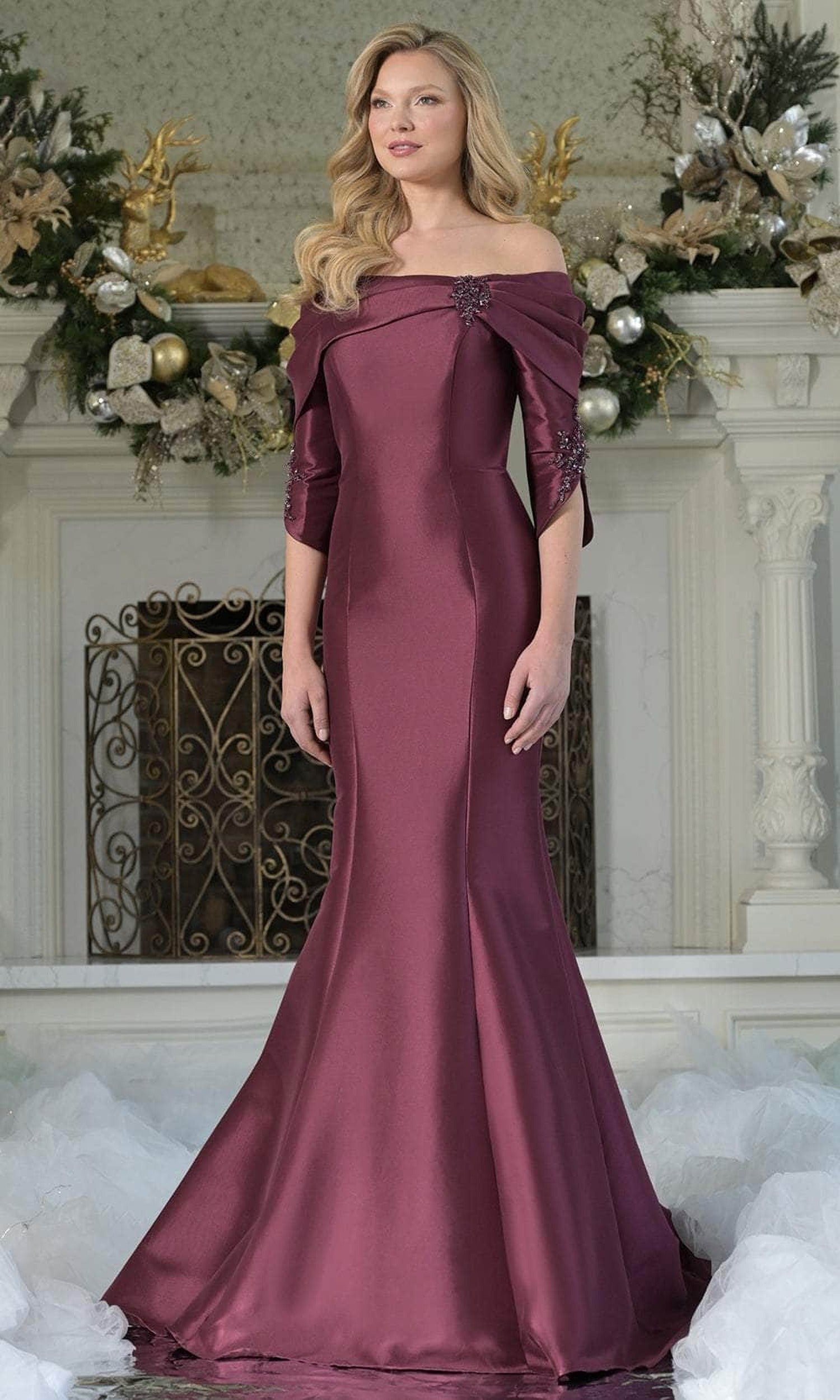Marsoni by Colors MV1360 - Elegant Off-Shoulder Floor-Length Gown