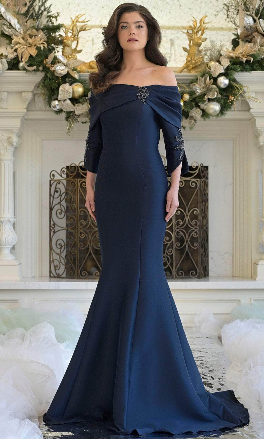 Marsoni by Colors MV1360 - Elegant Off-Shoulder Floor-Length Gown - back view