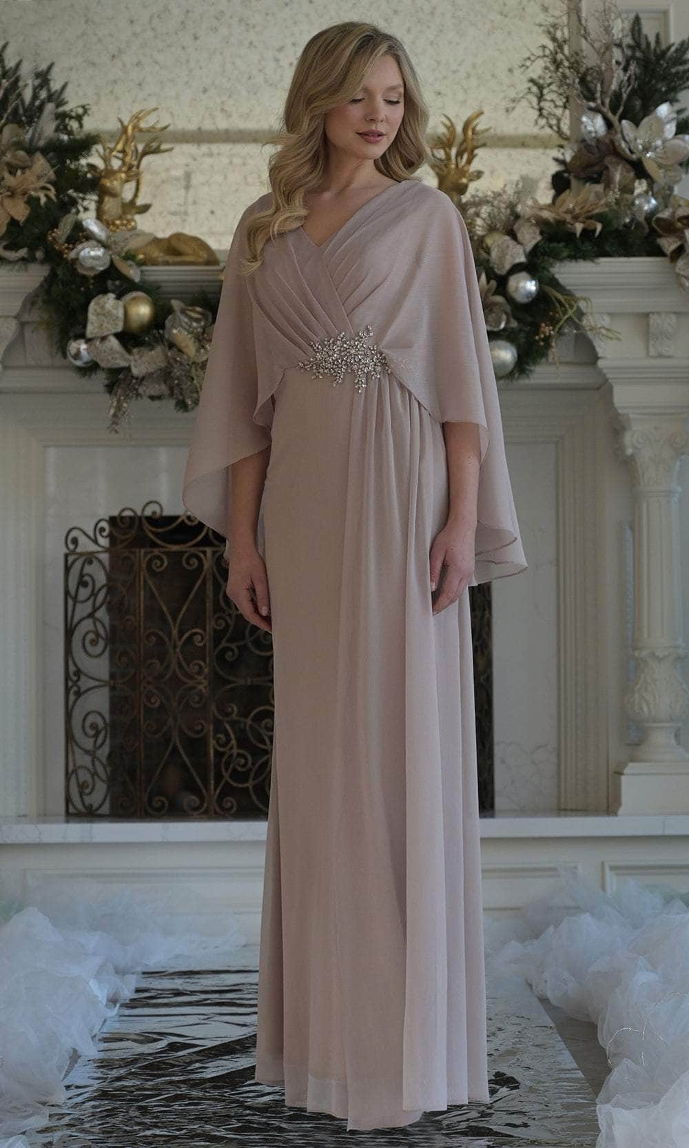 Marsoni by Colors MV1361 - Cape Sleeve Beaded Waist Gown - back view