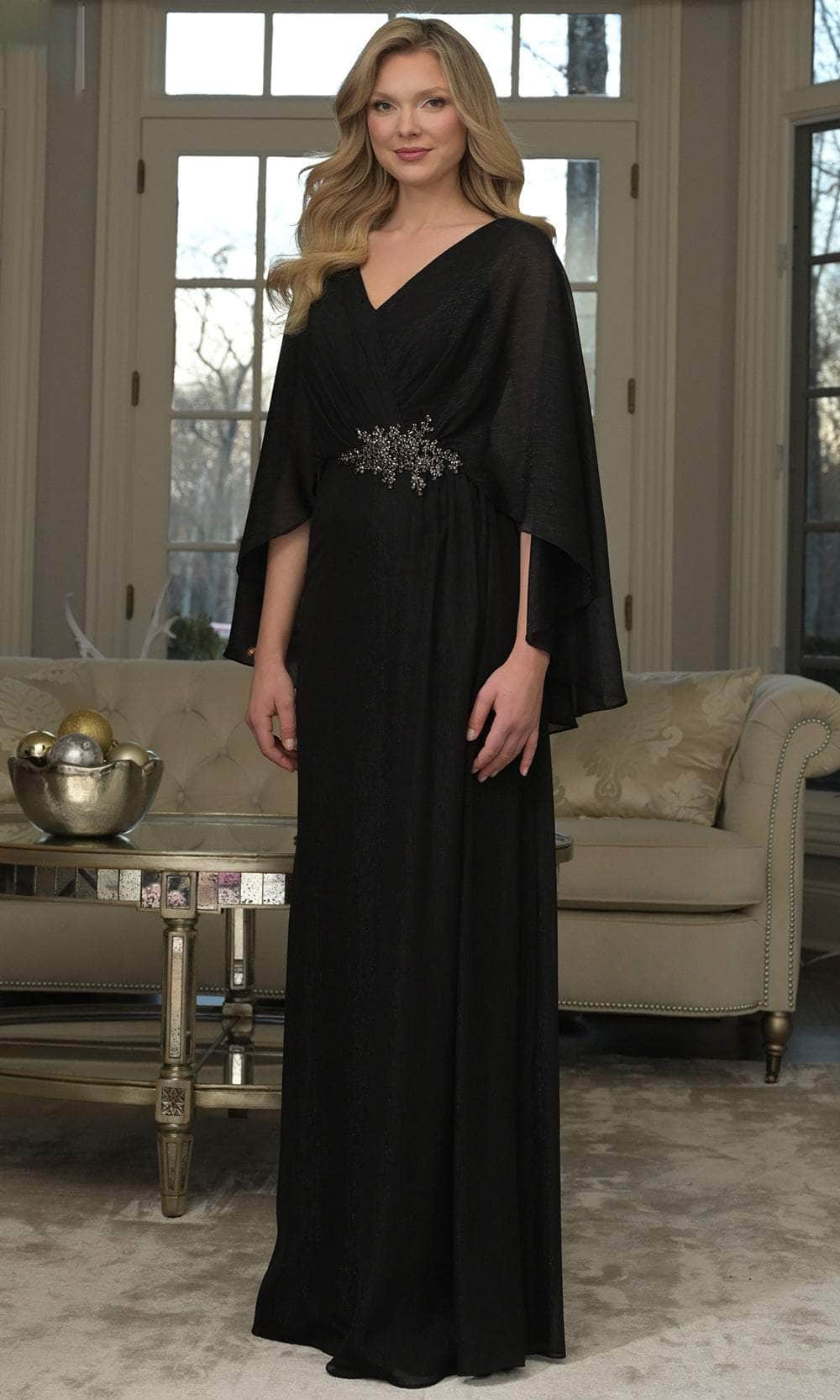 Marsoni by Colors MV1361 - Cape Sleeve Beaded Waist Gown - designer mother of the bride dress at Silhouette Dresses