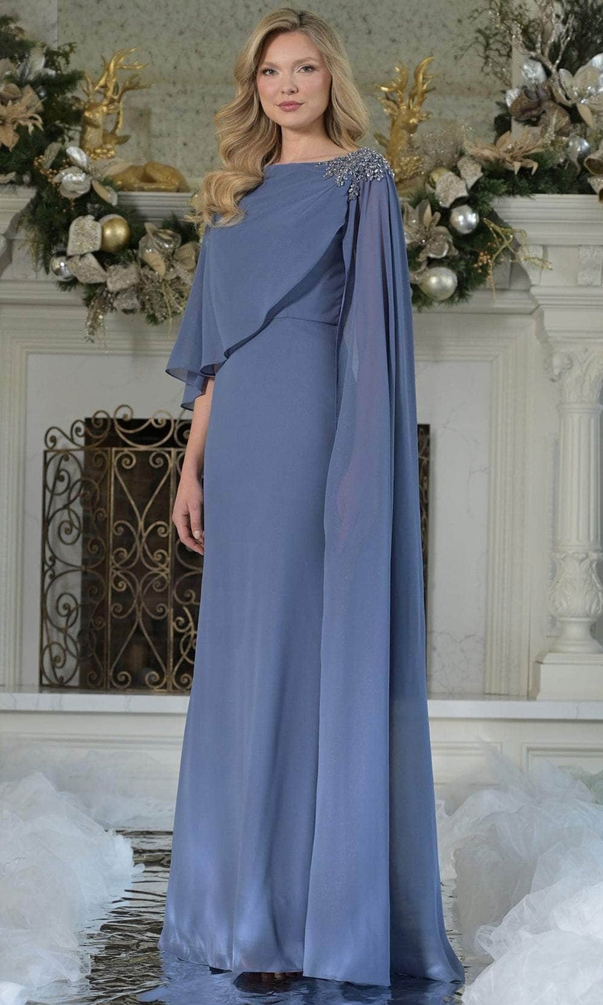 Marsoni by Colors MV1362 - Draped Long Cape Sleeve Gown